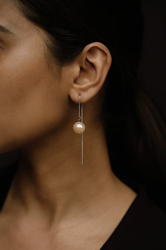 ERPFW024- Stylish & Modern Minimalist Silver & Pearl drop earrings