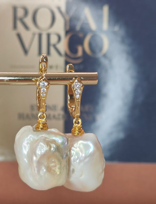 ERPFW002- square shaped baroque pearl Earrings with AD stone