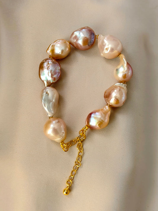 BRPFW005 Royal Golden overtoned baroque pearl bracelet in sterling silver