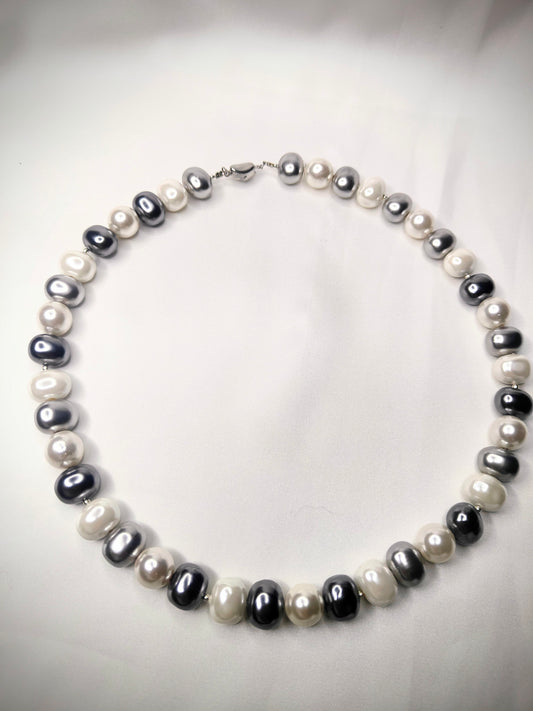 PSP001- Moonlight Mirage- white and grey shell pearl necklace
