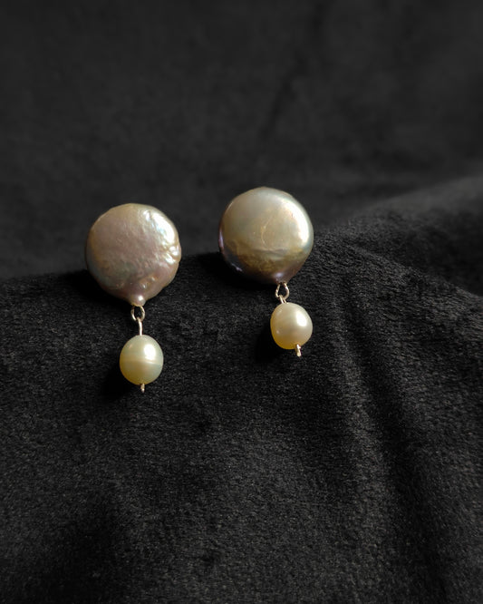 ERPFW021- Minimal and stylish Coin Pearl studs with minimal rice pearl drop