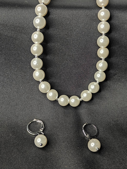 PSP007 Timeless Grace- Classic white pearl necklace set