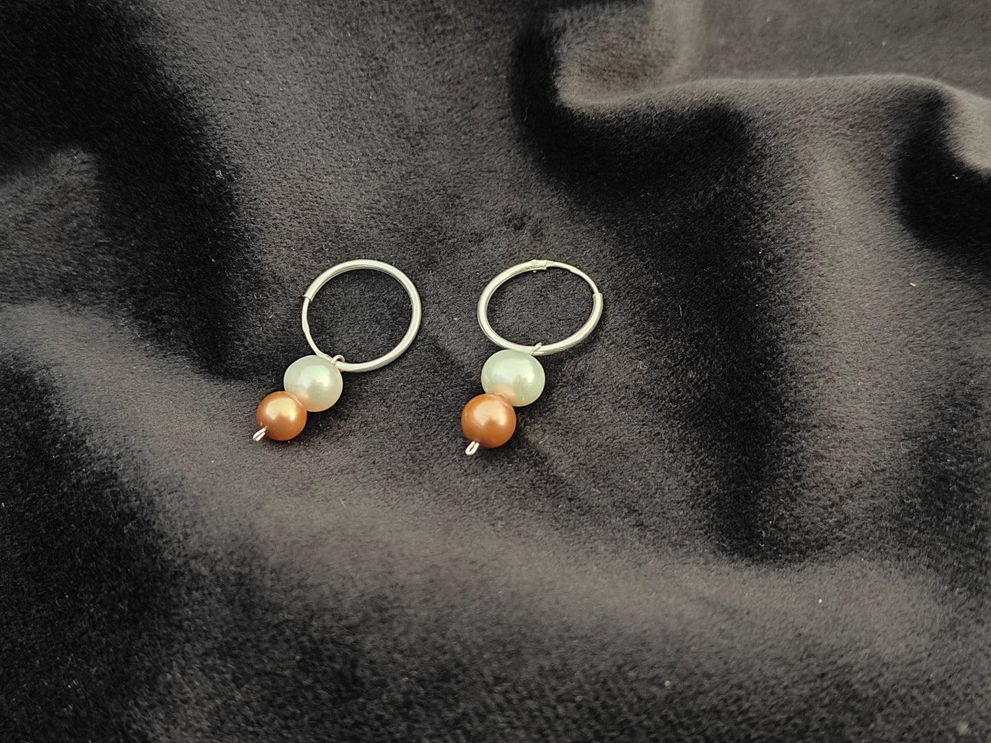 ERPFW023- Elegant & Classy Copper-White Pearl & Silver Hoops Earrings ( sterling Silver 925 Hoops)