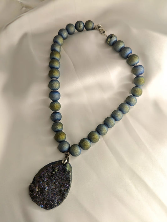 AGT001 Unique natural quartz druzy pendant necklaces