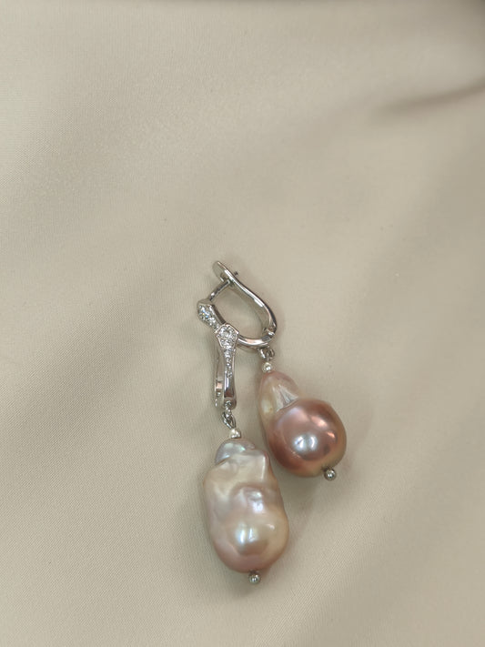 ERPFW005 Pink Beauty baroque pearl Earrings with premium AD stone hoop