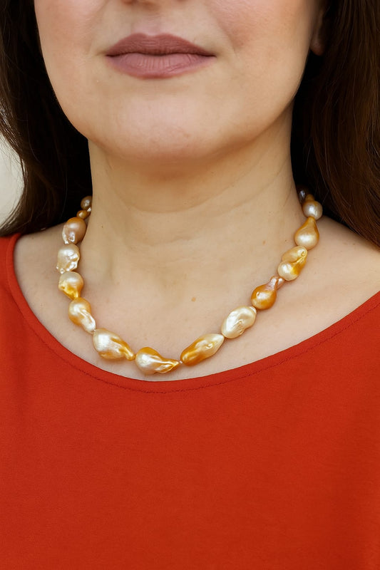 PFW024 Golden Grace - Golden tone Baroque Pearl Necklace