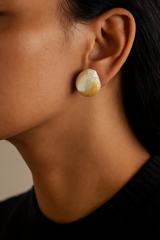 ERPFW019- unique grey and golden toned coin pearl studs Earrings with sterling silver 925