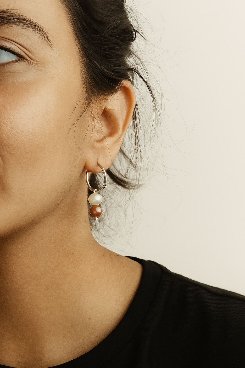 ERPFW023- Elegant & Classy Copper-White Pearl & Silver Hoops Earrings ( sterling Silver 925 Hoops)