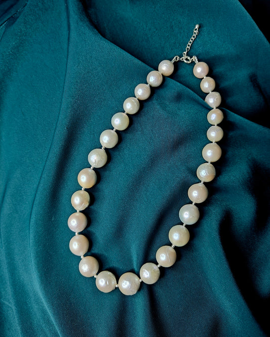 PFW025- Classic round pearl necklace with sterling silver beads