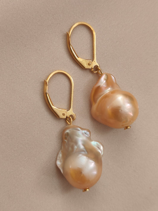 ERPFW013 Sunrise Golden  baroque pearl Earrings in sterling silver golden hoop