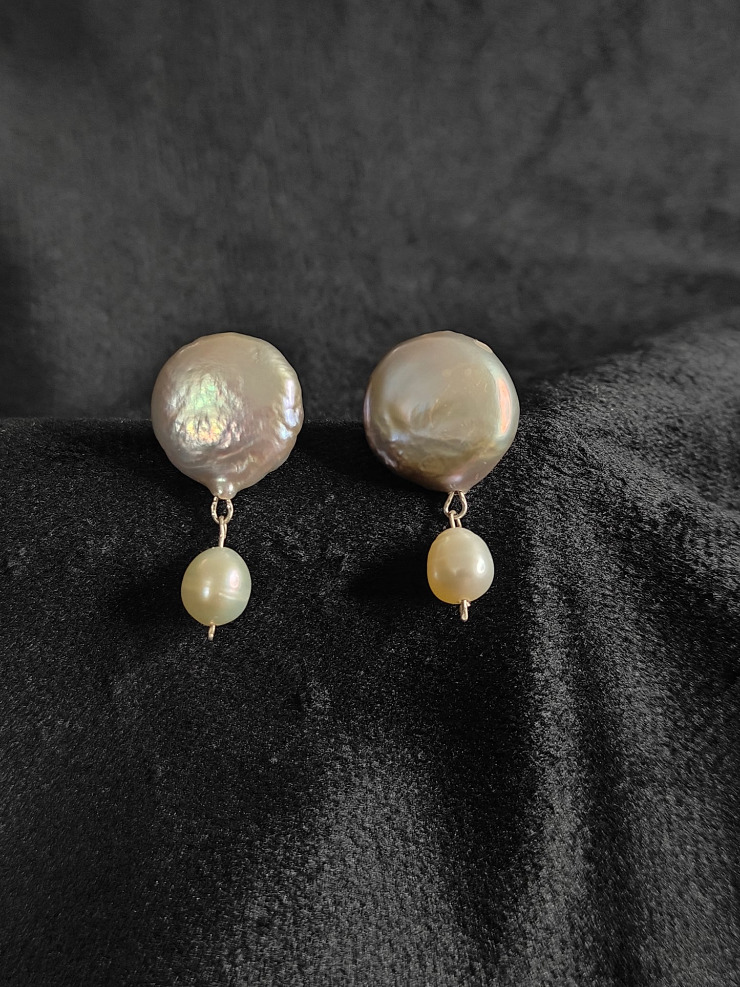 ERPFW021- Minimal and stylish Coin Pearl studs with minimal rice pearl drop