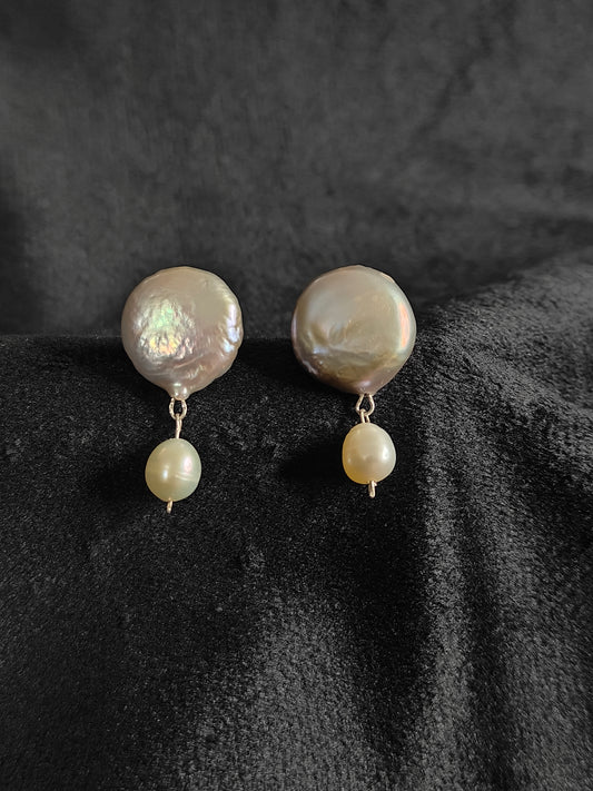 ERPFW021- Minimal and stylish Coin Pearl studs with minimal rice pearl drop