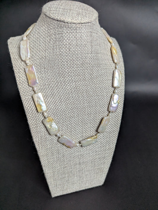 PFW010 Luxe rectangle baroque pearl necklace - rare and unique with its natural irregular beauty