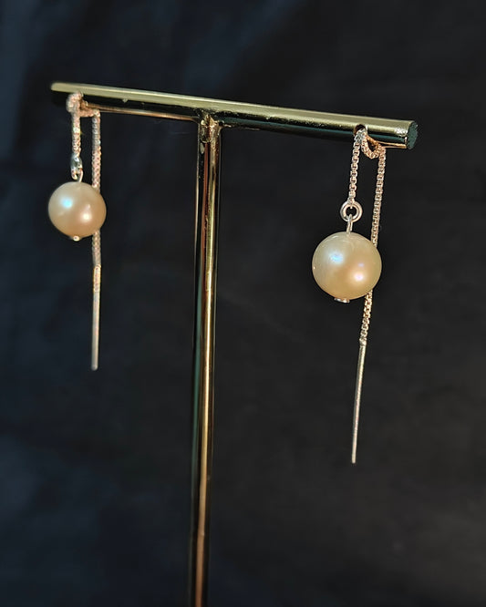ERPFW024- Stylish & Modern Minimalist Silver & Pearl drop earrings
