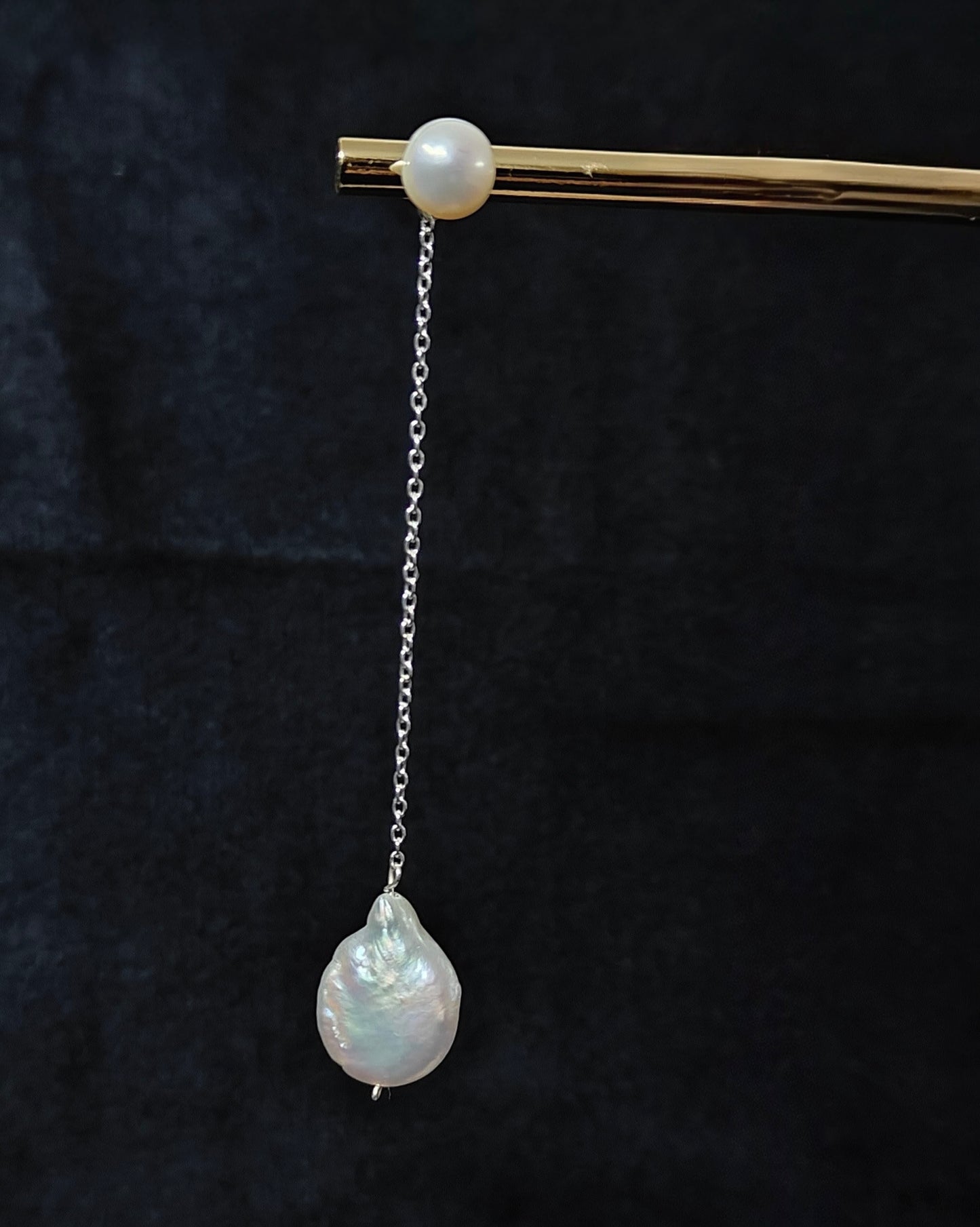 ERPFW020- Stylish & Statement-  Baroque pearl drop earrings with sterling silver chain