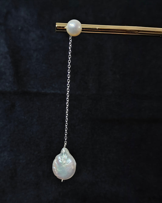 ERPFW020- Stylish & Statement-  Baroque pearl drop earrings with sterling silver chain