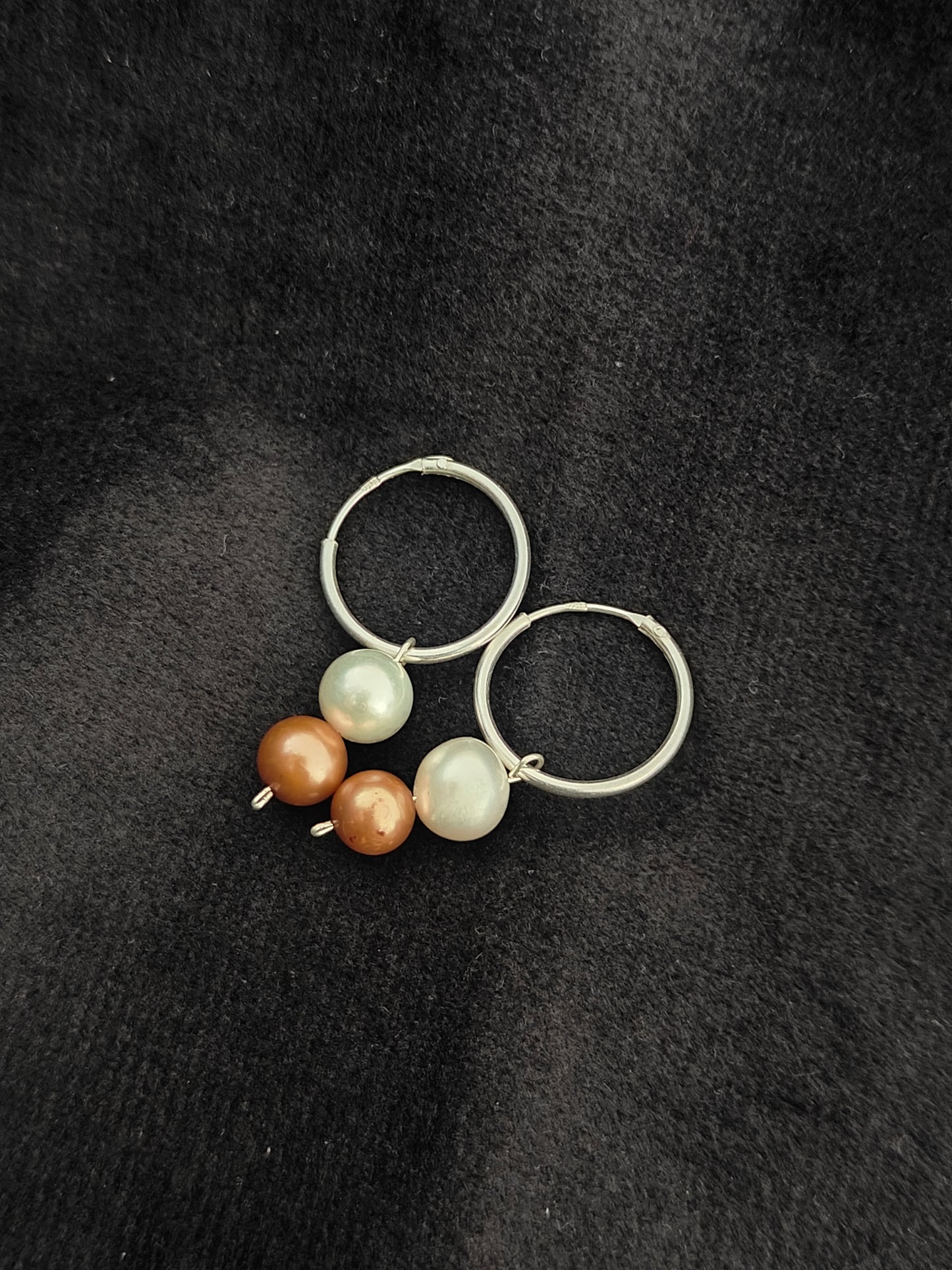ERPFW023- Elegant & Classy Copper-White Pearl & Silver Hoops Earrings ( sterling Silver 925 Hoops)