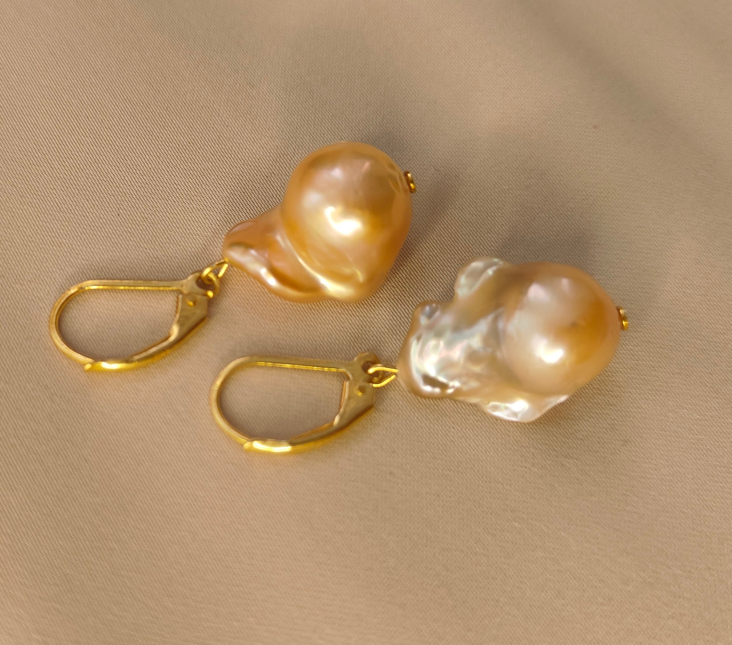 ERPFW013 Sunrise Golden  baroque pearl Earrings in sterling silver golden hoop