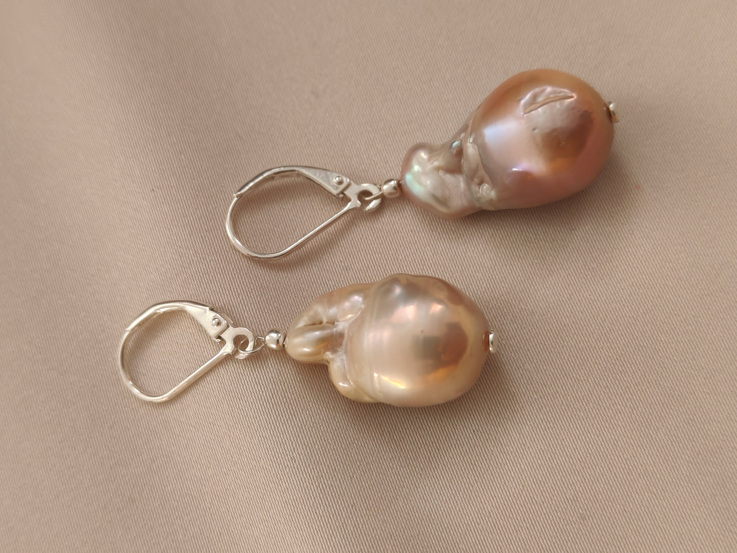 ERPFW014 Unique Pink and prach toned baroque pearl Earrings in sterling silver