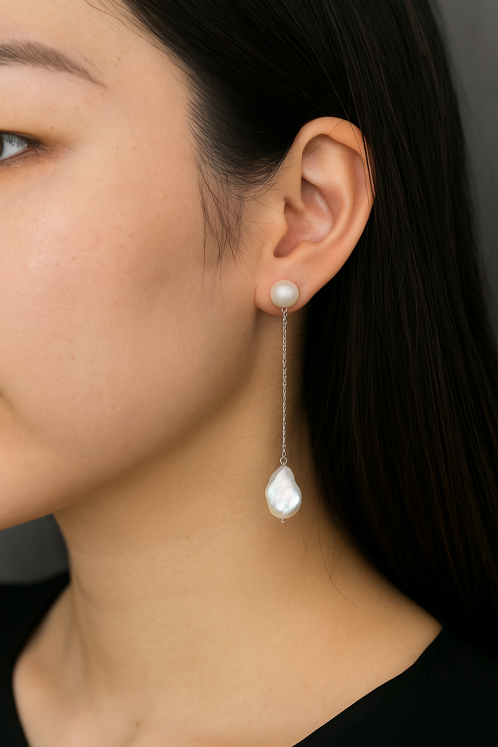 ERPFW020- Stylish & Statement-  Baroque pearl drop earrings with sterling silver chain
