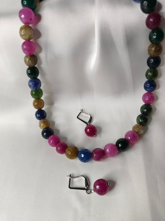 AGT004 Multicolore agate single row necklace - boho pestle colours