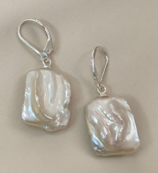 ERPFW006 Lustrous Glacier Baroque Pearl Earrings with sterling silver