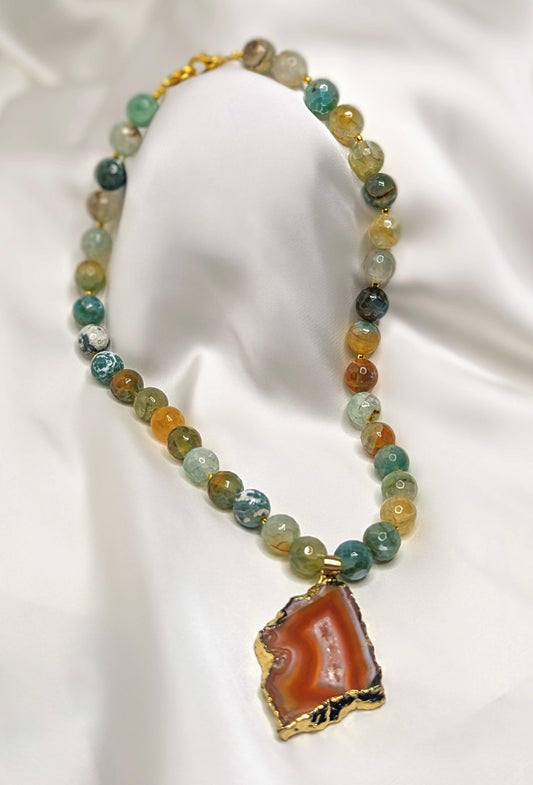 AGT005 The ocean spark - aquamarine agate necklace with druzy pendant