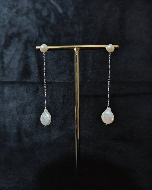 ERPFW020- Stylish & Statement-  Baroque pearl drop earrings with sterling silver chain