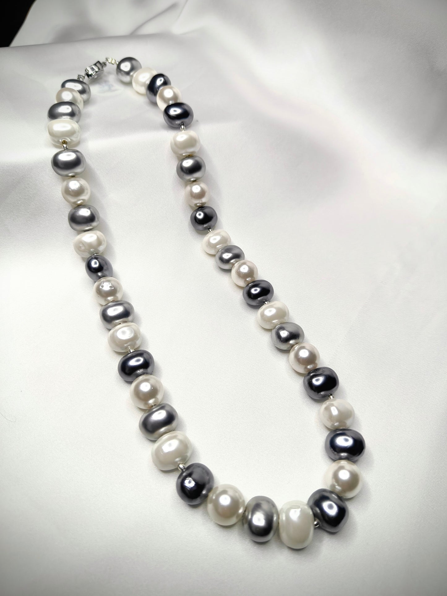 PSP001- Moonlight Mirage- white and grey shell pearl necklace