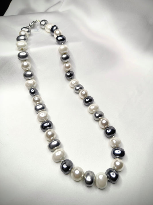 PSP001- Moonlight Mirage- white and grey shell pearl necklace