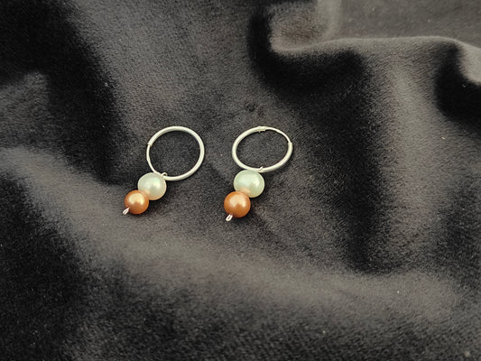 ERPFW023- Elegant & Classy Copper-White Pearl & Silver Hoops Earrings ( sterling Silver 925 Hoops)