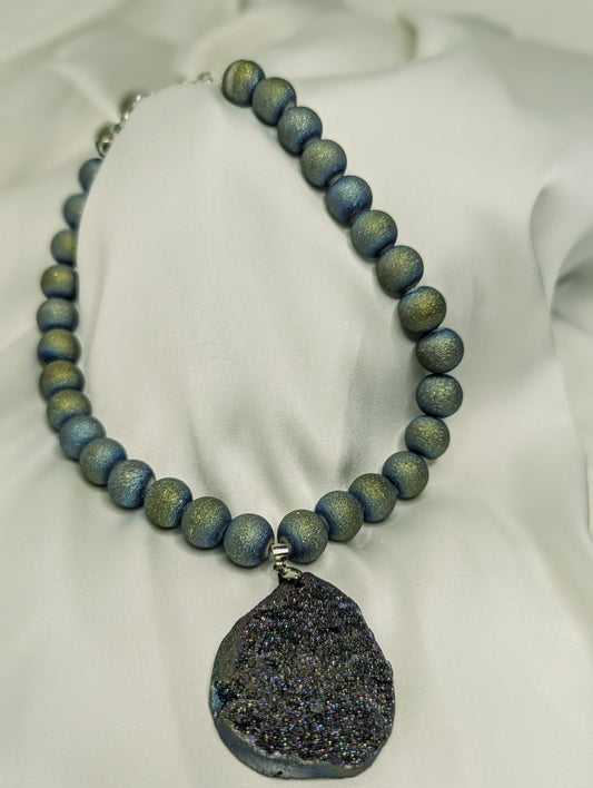 AGT001 Unique natural quartz druzy pendant necklaces