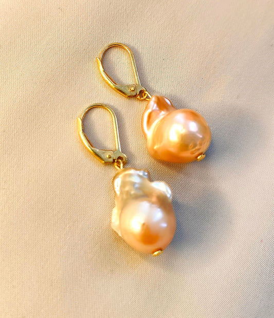 ERPFW013 Sunrise Golden  baroque pearl Earrings in sterling silver golden hoop