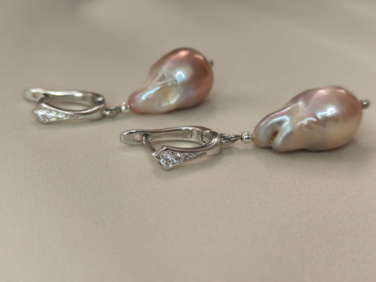 ERPFW005 Pink Beauty baroque pearl Earrings with premium AD stone hoop