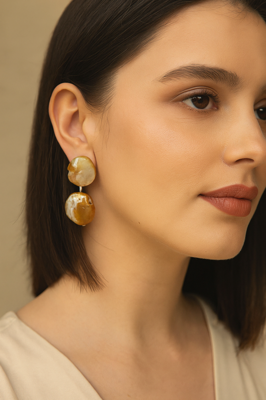 ERPFW011 Double Drop baroque pearl Dangle Earrings