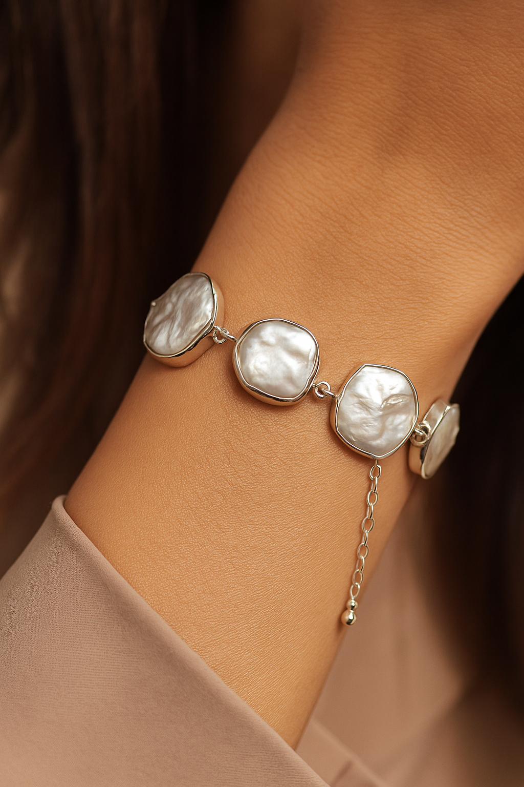 BRPFW007 Royal Coin Pearl Bracelet in Sterling Silver