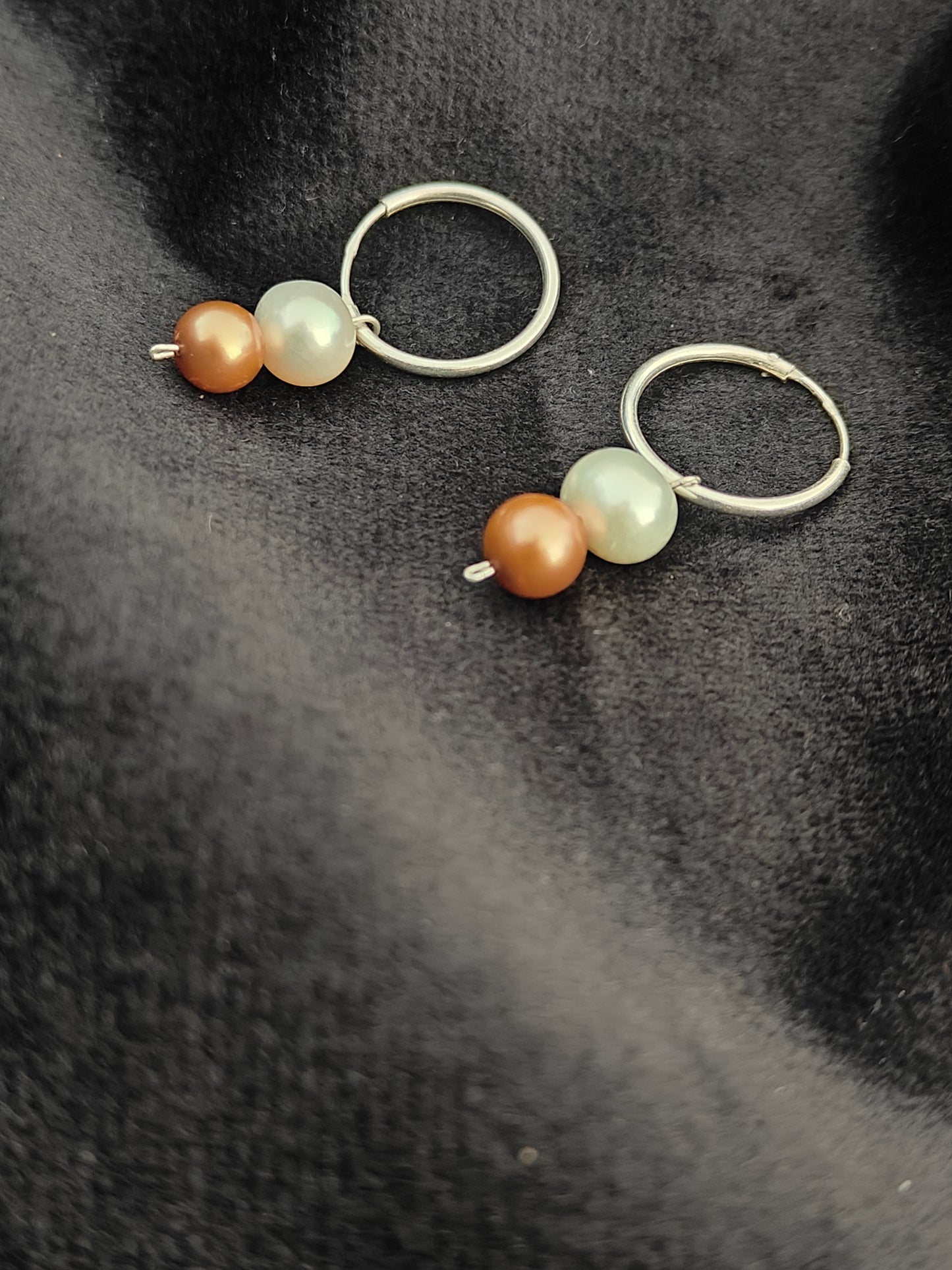ERPFW023- Elegant & Classy Copper-White Pearl & Silver Hoops Earrings ( sterling Silver 925 Hoops)