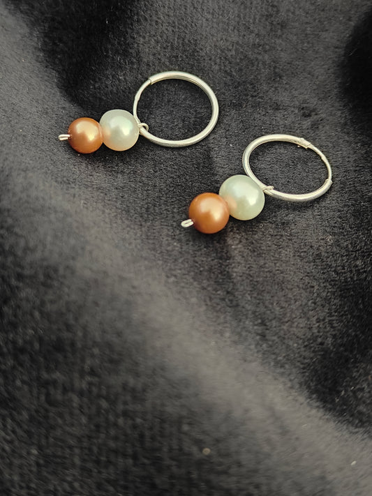 ERPFW023- Elegant & Classy Copper-White Pearl & Silver Hoops Earrings ( sterling Silver 925 Hoops)