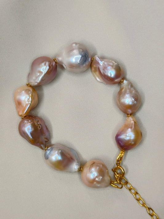 BRPFW005 Royal Golden overtoned baroque pearl bracelet in sterling silver