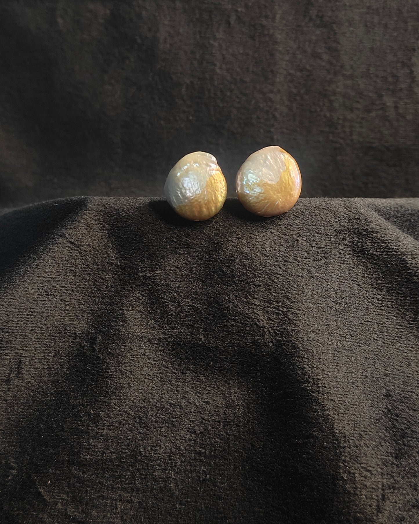 ERPFW019- unique grey and golden toned coin pearl studs Earrings with sterling silver 925