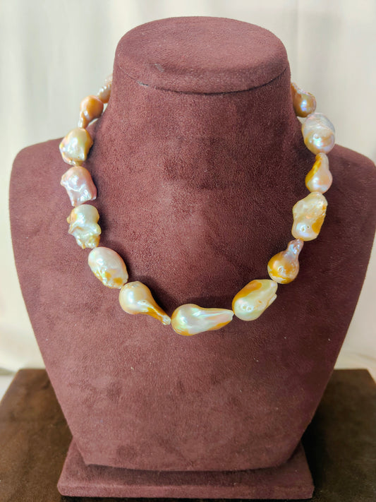 PFW024 Golden Grace - Golden tone Baroque Pearl Necklace