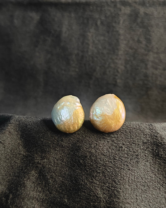 ERPFW019- unique grey and golden toned coin pearl studs Earrings with sterling silver 925