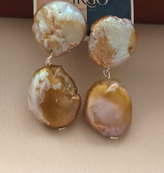 ERPFW011 Double Drop baroque pearl Dangle Earrings