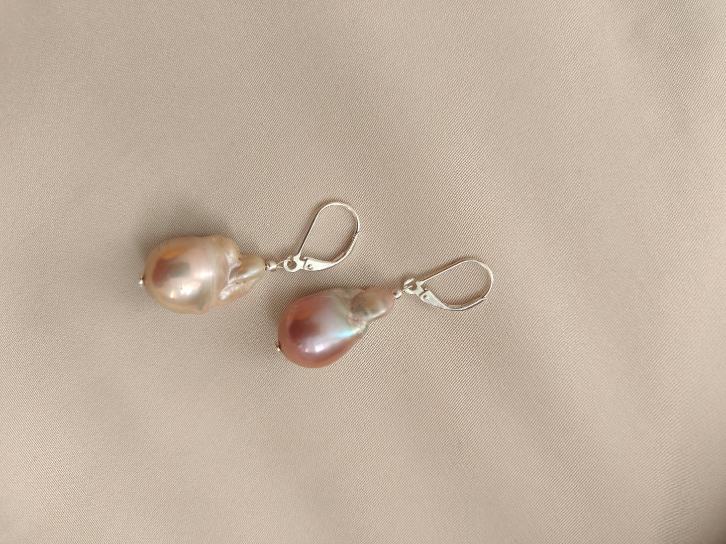 ERPFW014 Unique Pink and prach toned baroque pearl Earrings in sterling silver